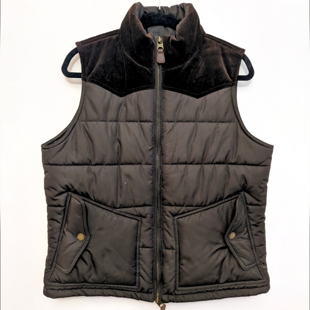 Ralph Lauren Brown Corduroy Yoke Quilted Faux Down Puffer Vest L Equestrian